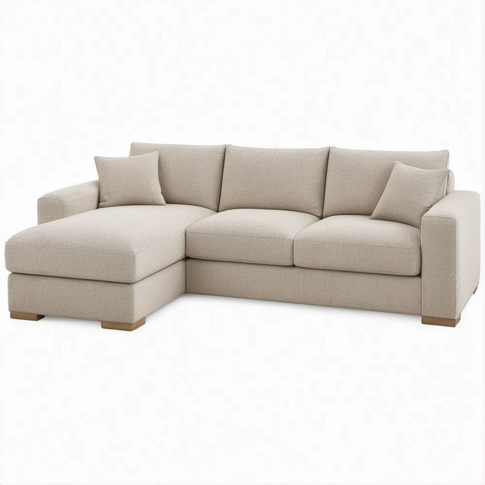 Divano angolare 3 posti con chaise longue sinistra Beige in poliestere, 240 x 155 x 86 cm