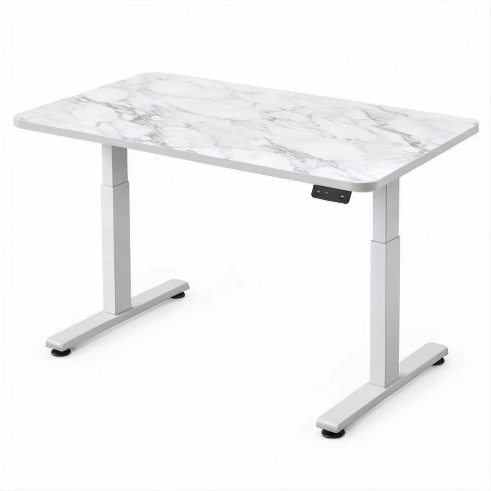 Scrivania elettrica regolabile in altezza bianca effetto marmo, 120 x 60 x 72-118 cm