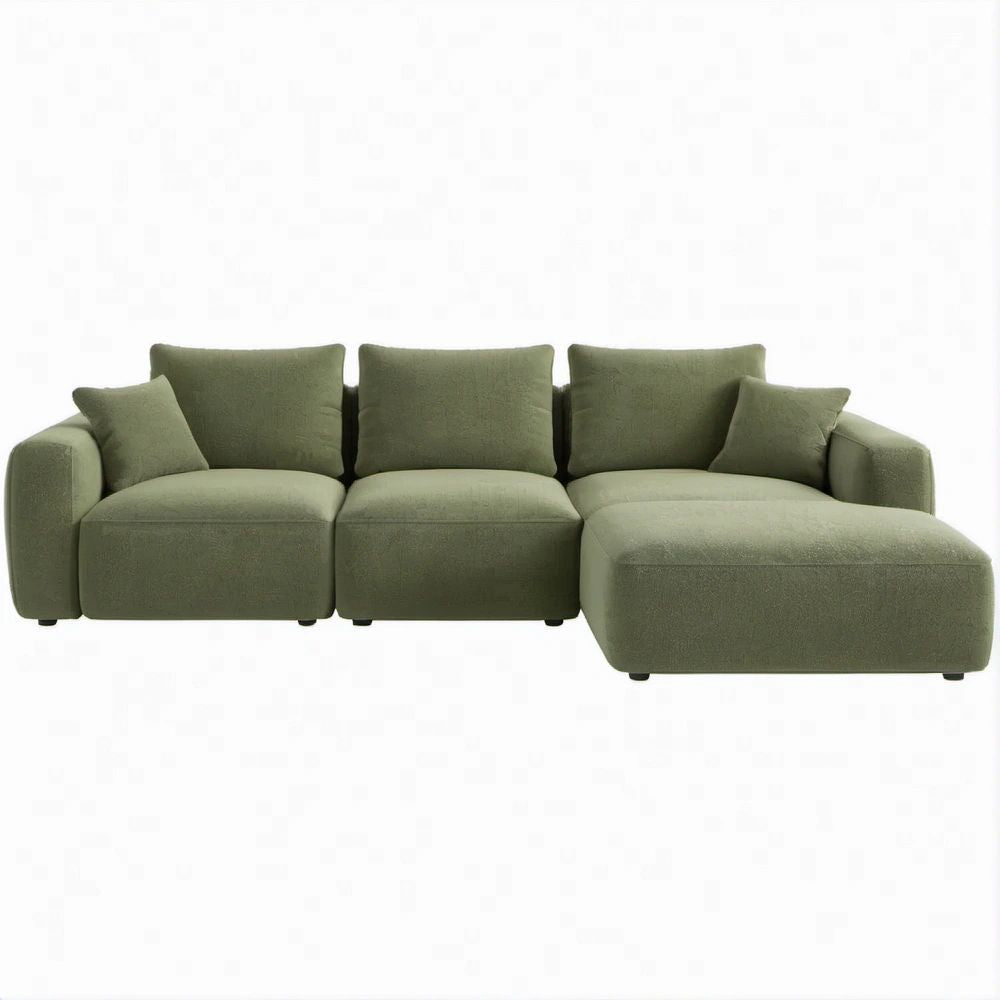 Divano angolare 3 posti con chaise longue destra in microfibra verde oliva, 270 x 160 x 85 cm