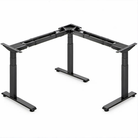 Struttura per scrivania ad angolo a L regolabile, nera, 110-190 x 80-150 x 60-125 cm