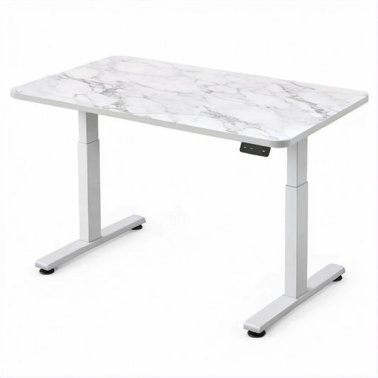 Scrivania elettrica regolabile in altezza bianca effetto marmo, 120 x 60 x 72-118 cm