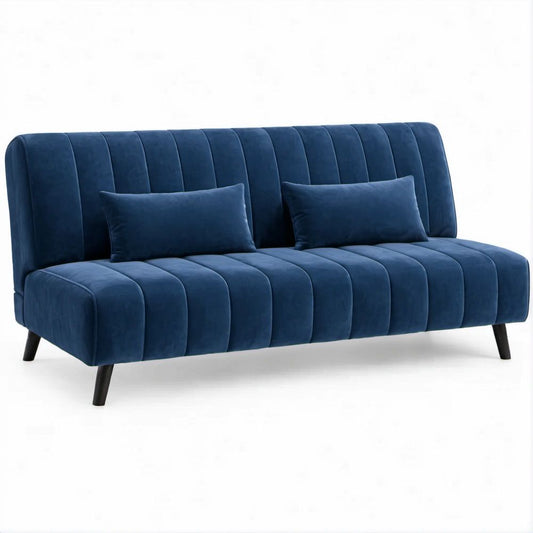 Divano lineare 2 posti in velluto Blu Navy con 2 cuscini, 178 x 83 x 83 cm