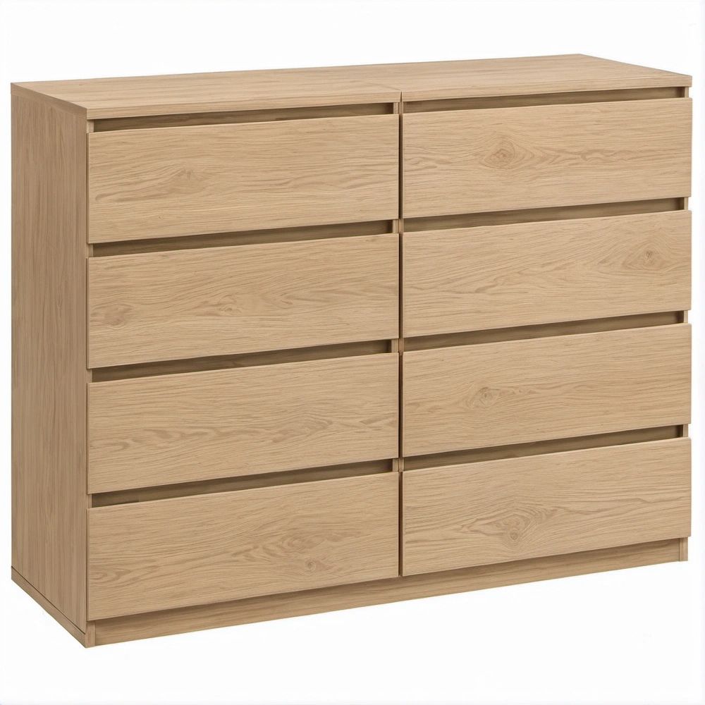 Comò a 8 cassetti in pannello truciolare effetto rovere chiaro, 140 x 40 x 100 cm