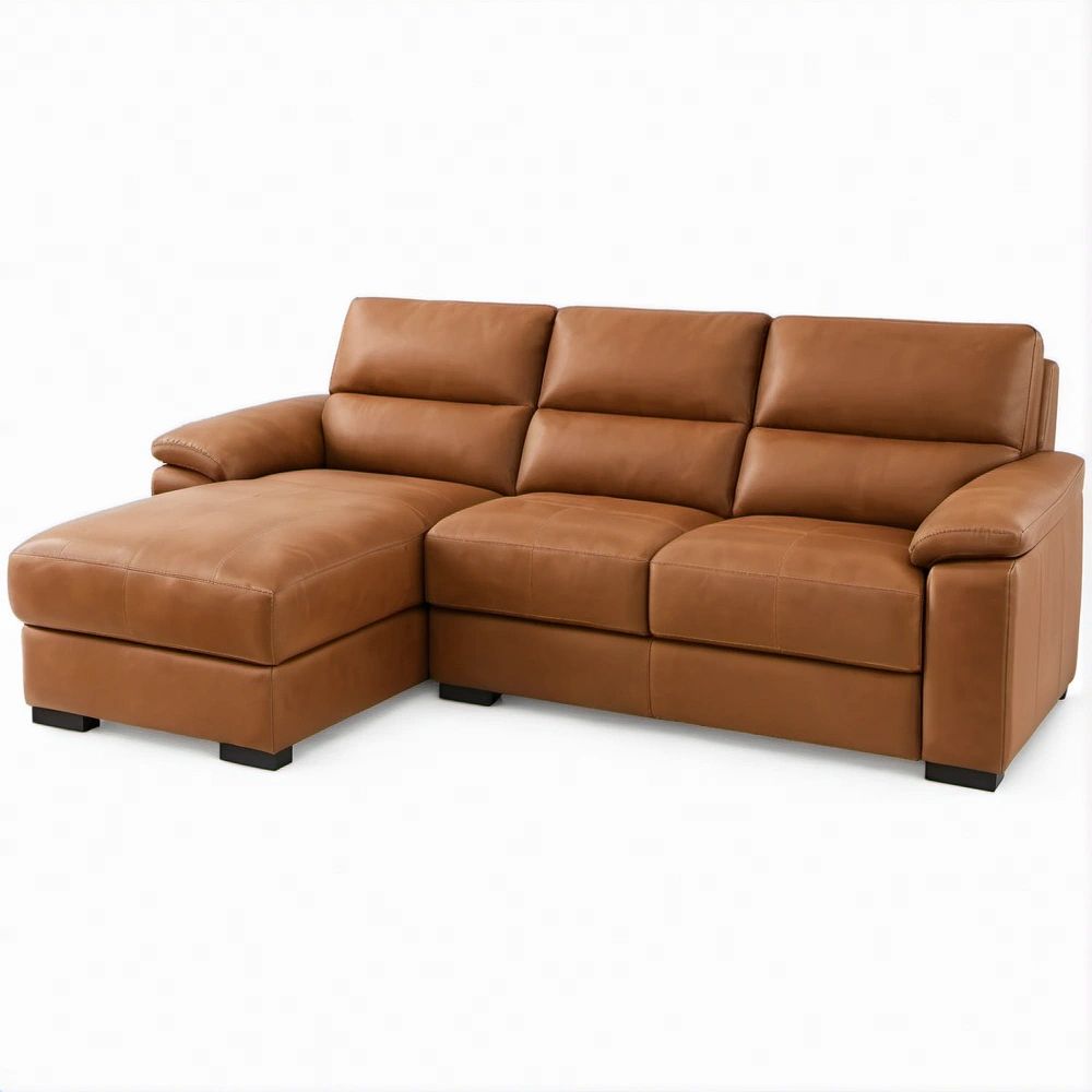 Divano angolare a 3 posti con penisola sinistra in pelle sintetica marrone, 250 x 160 x 88 cm