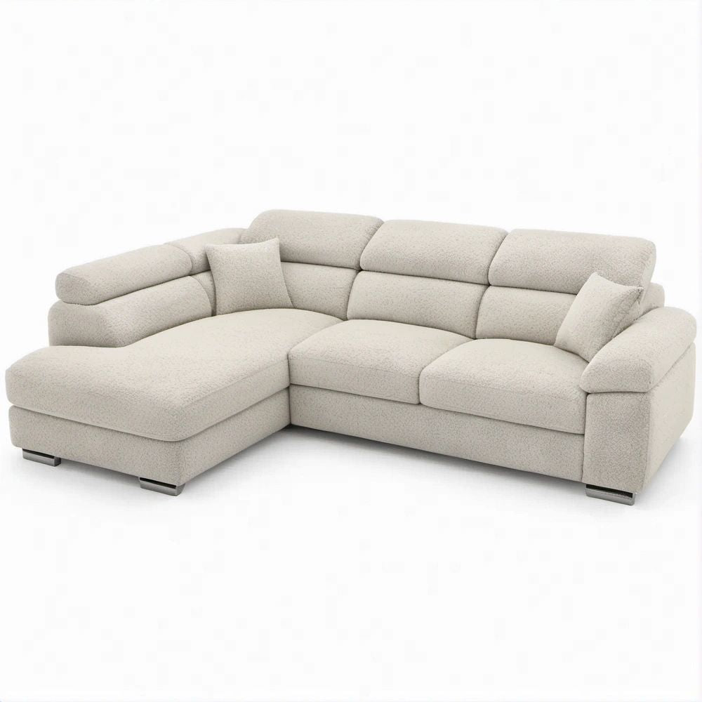 Divano angolare beige a 3 posti con chaise longue sinistra in bouclé, 280 x 160 x 88 cm
