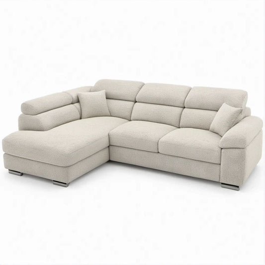 Divano angolare beige a 3 posti con chaise longue sinistra in bouclé, 280 x 160 x 88 cm