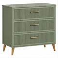 Cassettiera a 3 cassetti in MDF verde salvia con gambe in legno, 80 x 40 x 95 cm