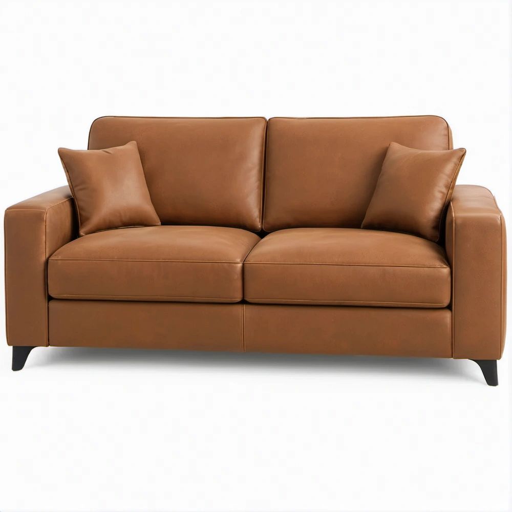 Divano 2 Posti in Pelle Sintetica PU Marrone con Piedini Neri, 160 x 90 x 85 cm