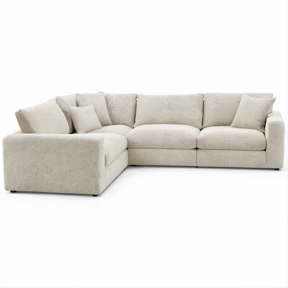 Divano angolare 4 posti con chaise longue sinistra in bouclé beige, 290 x 170 x 85 cm