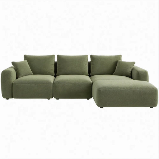 Divano angolare 3 posti con chaise longue destra in microfibra verde oliva, 270 x 160 x 85 cm
