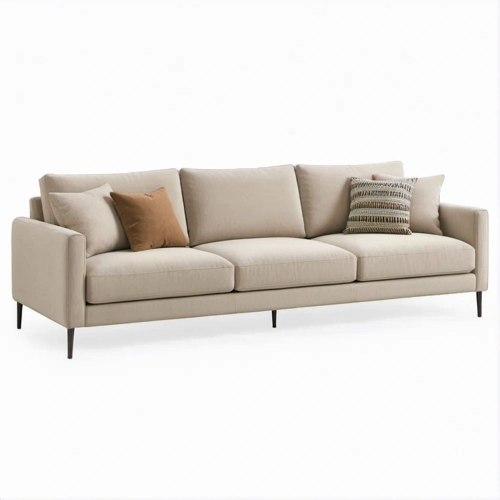 Divano lineare 3 posti beige con piedi neri in acciaio, 220 x 90 x 85 cm