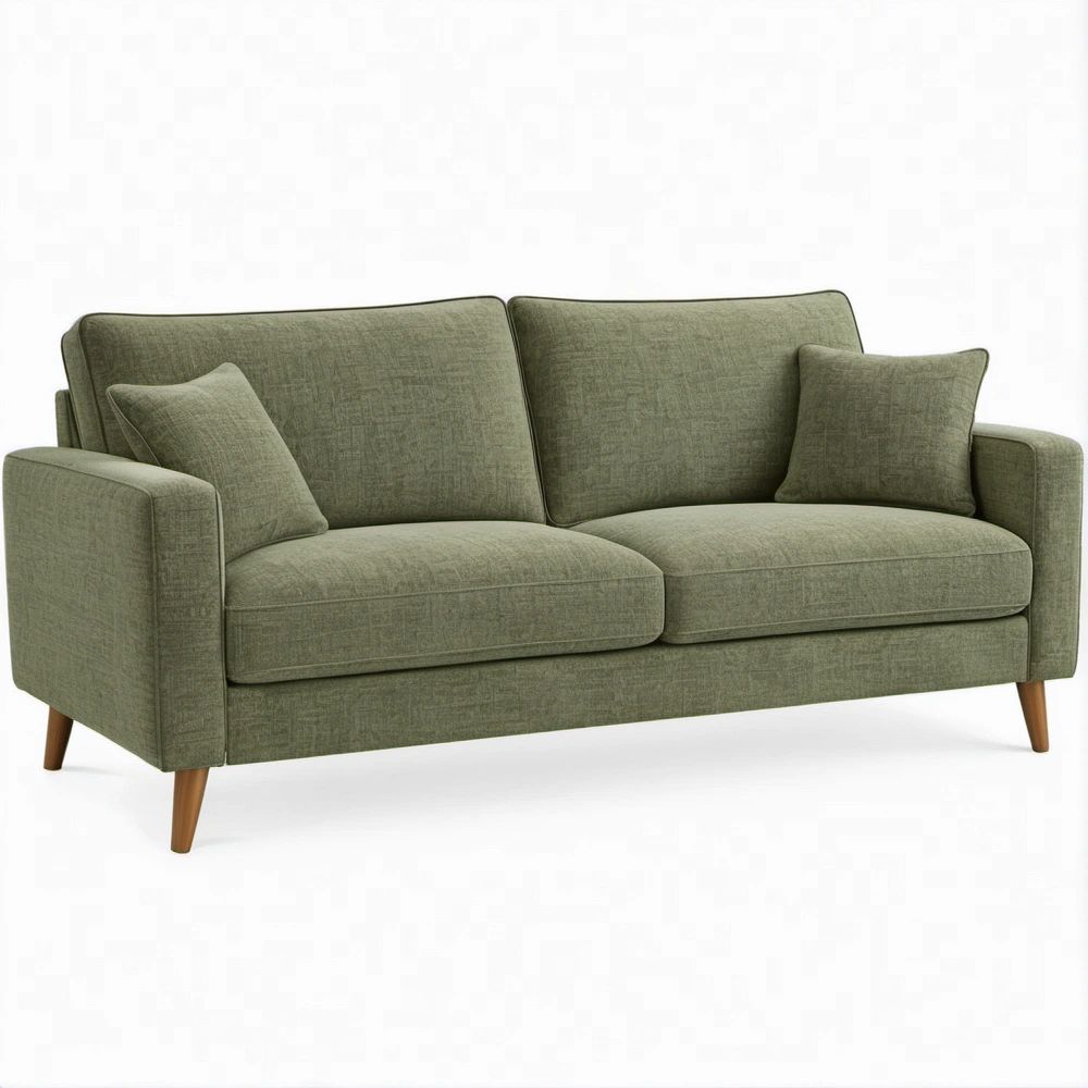 Divano lineare 2 posti verde oliva in poliestere con piedini in legno, 180 x 85 x 85 cm