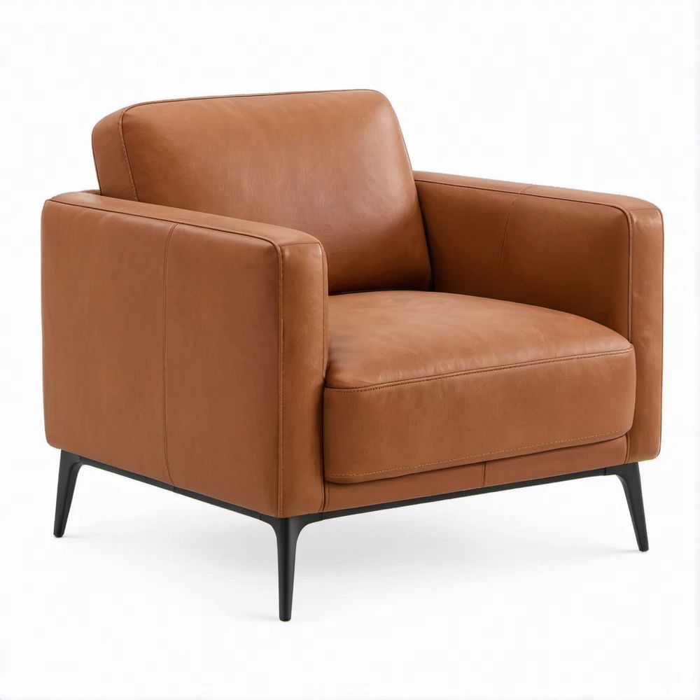 Poltrona da soggiorno in pelle sintetica PU Cognac con piedini neri, 86 x 82 x 78 cm