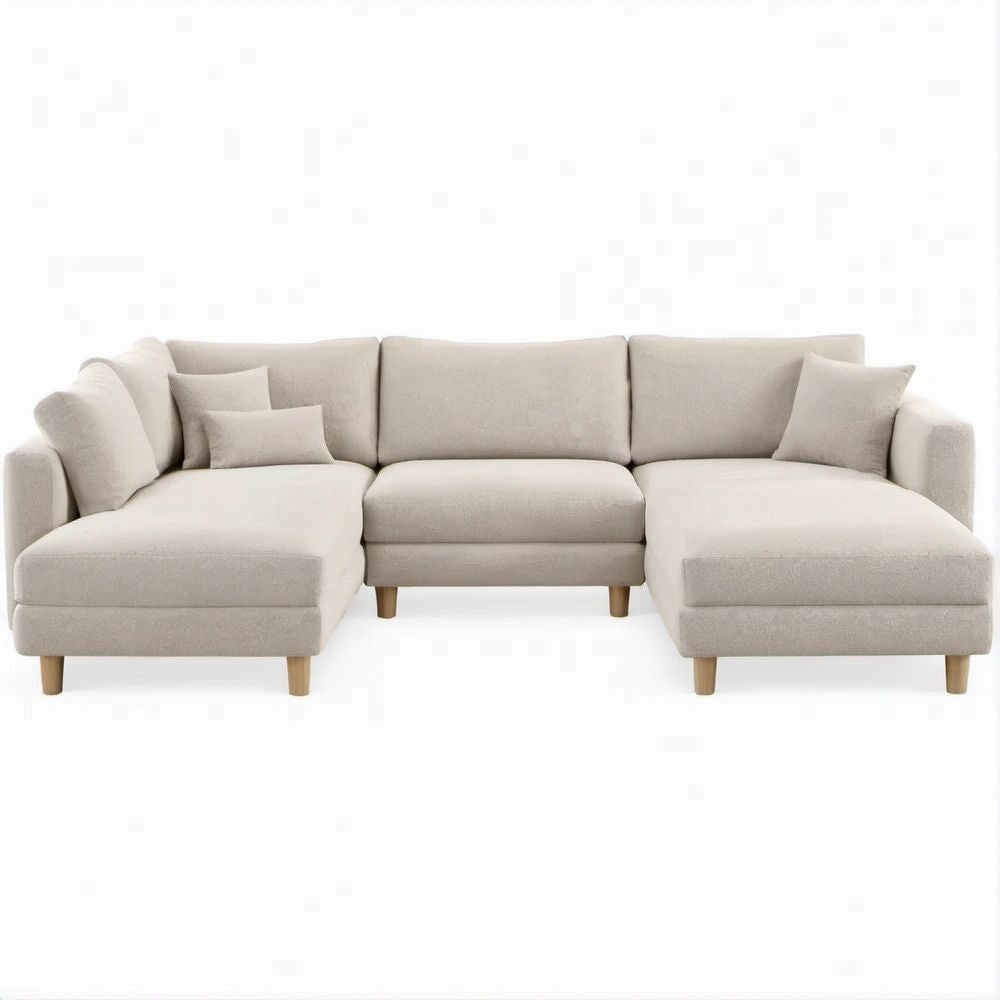 Divano angolare a U beige in poliestere, 3 posti, 280 x 160 x 85 cm