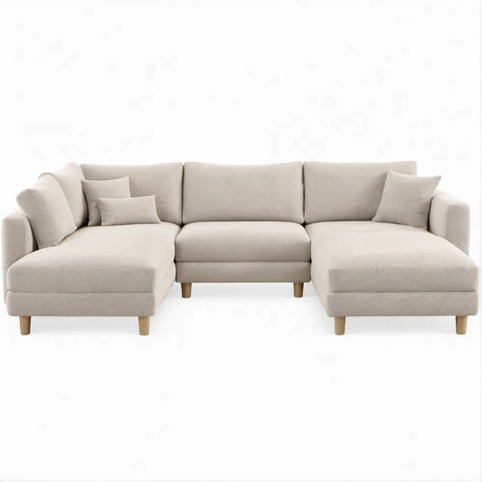Divano angolare a U beige in poliestere, 3 posti, 280 x 160 x 85 cm