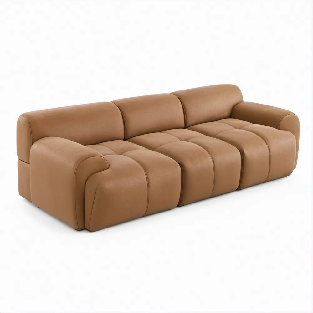 Divano Lineare 3 Posti in Pelle Sintetica PU Marrone Cognac 230 x 100 x 75 cm