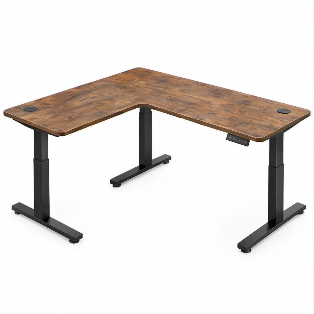 Scrivania angolare elettrica regolabile in altezza 160 x 120 x 72-120 cm Marrone Rustico e Nero