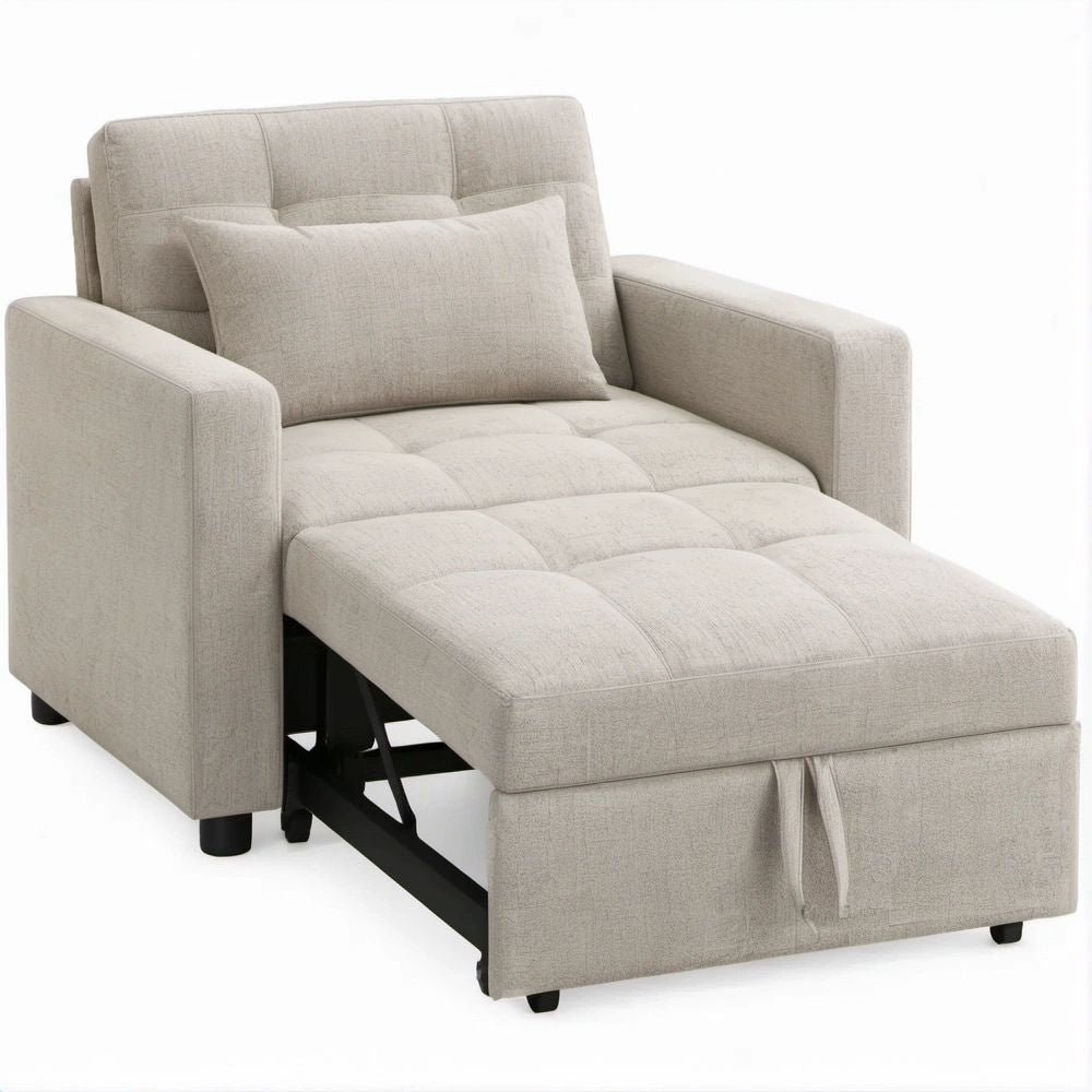 Poltrona letto singola estraibile 90 x 190 cm Beige/Nero