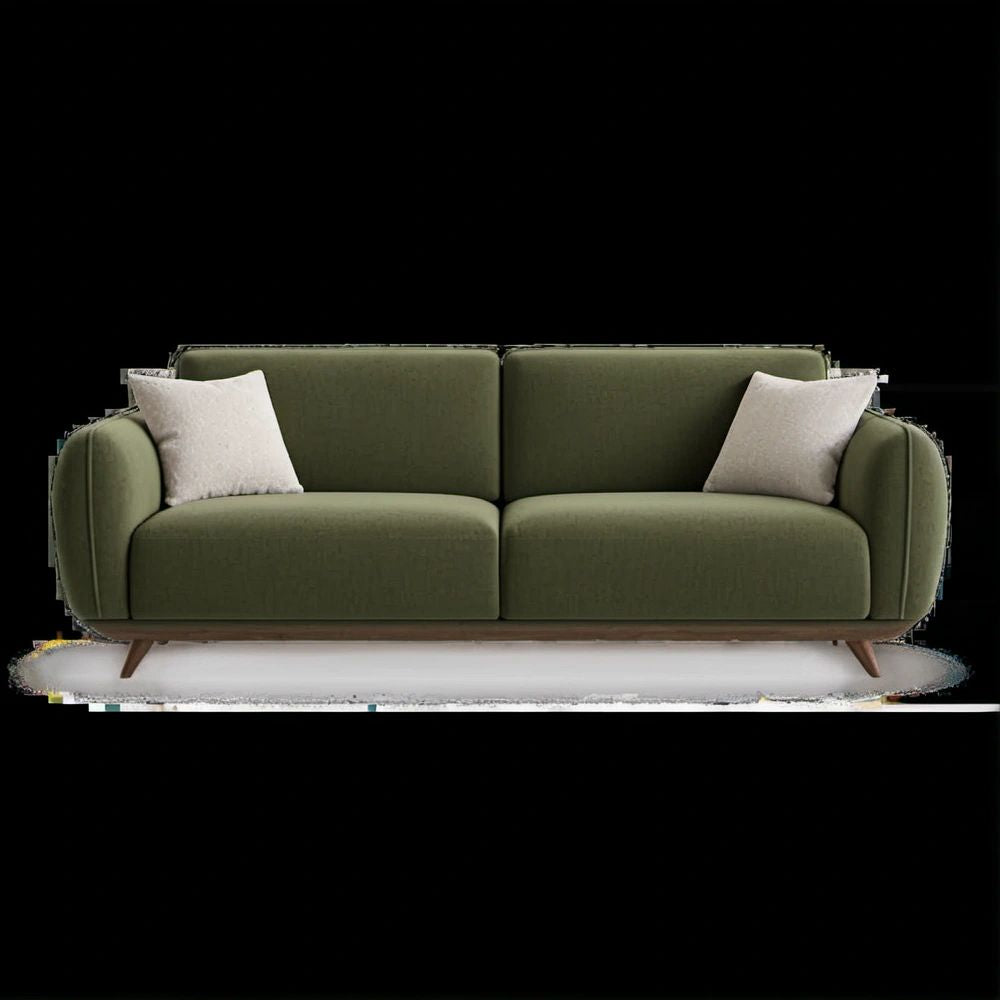 Divano 2 posti verde oliva con cuscini beige, 180 x 85 x 82 cm
