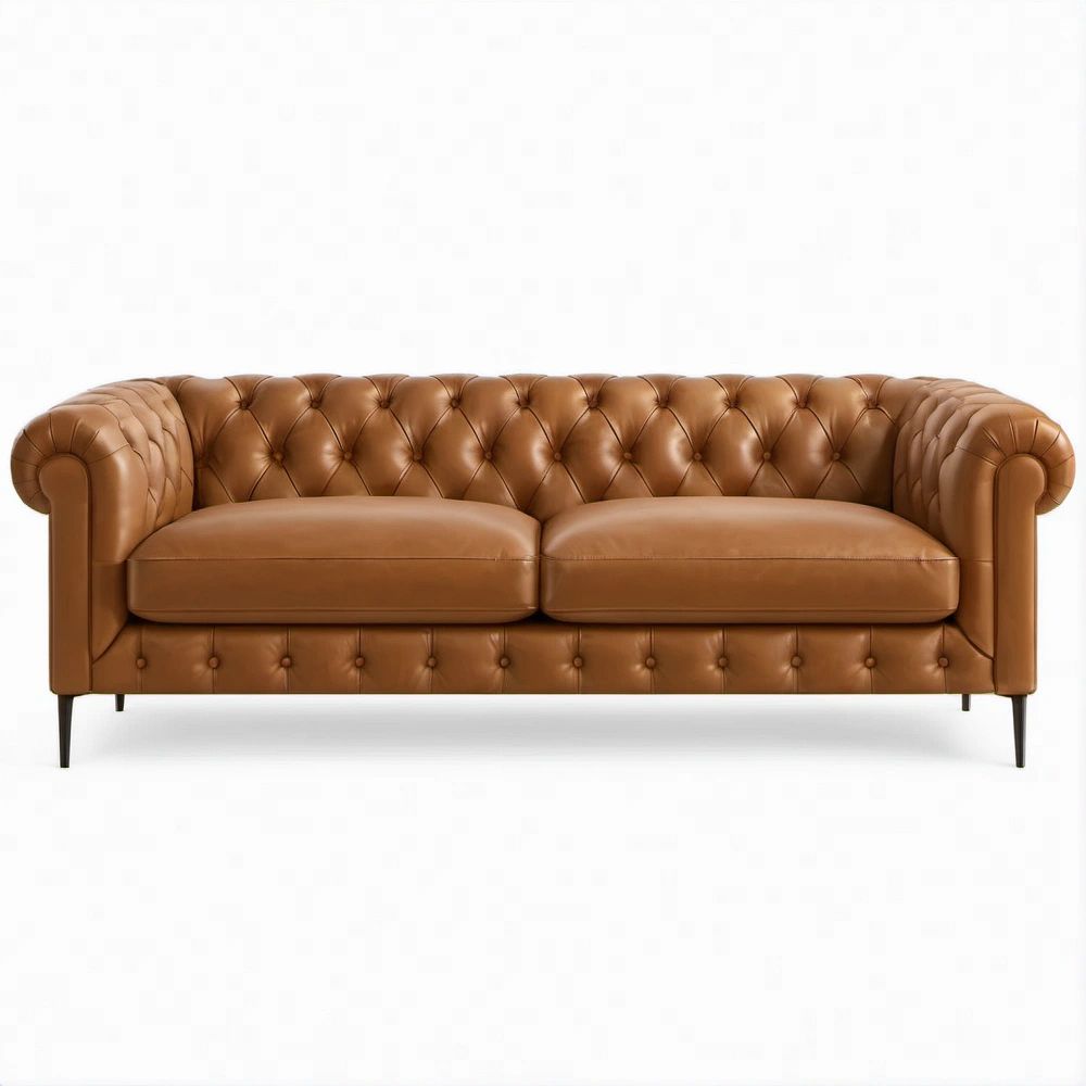 Divano Chesterfield lineare 3 posti in pelle sintetica PU Marrone, 210 x 90 x 75 cm