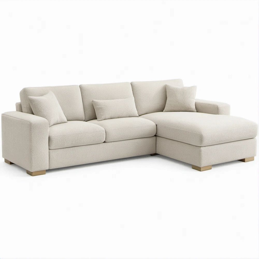 Divano angolare 3 posti con chaise longue destra beige in poliestere, 250 x 160 x 85 cm