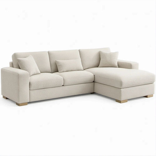 Divano angolare 3 posti con chaise longue destra beige in poliestere, 250 x 160 x 85 cm